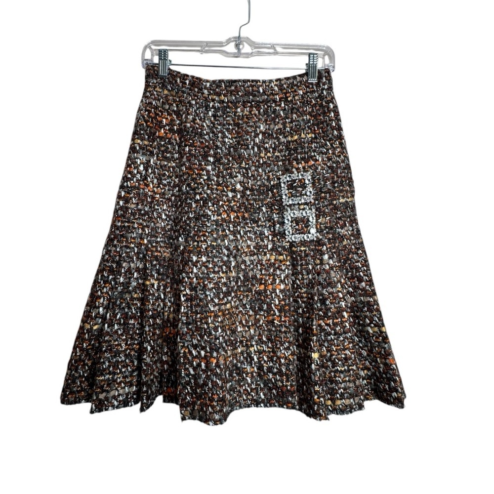 DOLCE & GABBANA Skirt Brown High Waist Tweed Crystal Buckles Wool 40 US 4 E18 - Picture 1 of 10